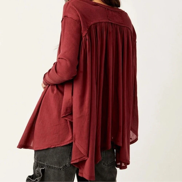 Free People Lyrical Tunic Mulberry Slouchy Boho Ribbed Long Sleeves Flowy Small - Picture 2 of 7